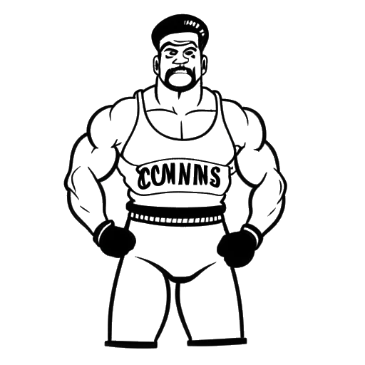 Desenho artístico de um homem, representando Cody Rhodes, vestindo traje de luta livre e segurando uma placa que diz 'Cody Runnels' e 'WWE'
