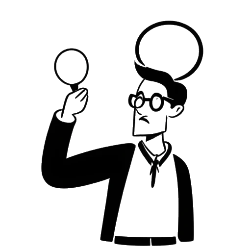 Strichzeichnung eines Mannes, der ApoRed darstellt, zeigt auf eine Sprechblase mit dem Text 'Apo' und einer Glühbirne darüber.