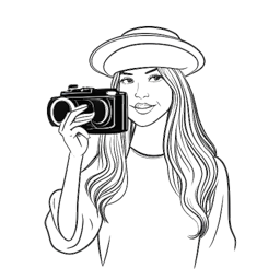 Strichzeichnung einer Frau, die CatyCake repräsentiert, mit einer Abschlusskappe und einer Kamera, die ihren Übergang von der Zahnmedizin zur digitalen Inhalteerstellung symbolisiert.