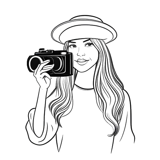 Strichzeichnung einer Frau, die CatyCake repräsentiert, mit einer Abschlusskappe und einer Kamera, die ihren Übergang von der Zahnmedizin zur digitalen Inhalteerstellung symbolisiert.