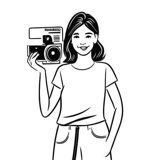 Line art drawing of a young woman holding a movie camera representing Bella Thorne's adult film directing debut