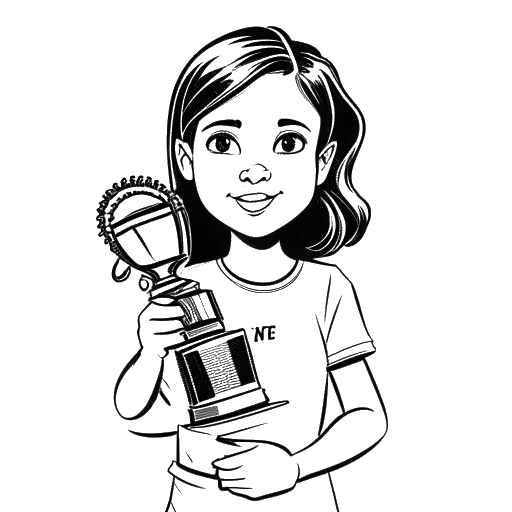 Line art drawing of a young girl holding a Young Artist Award representing Bella Thorne's award win