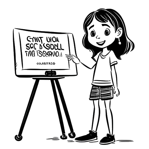 Desenho em arte linear de uma garota jovem em um set de filmagem representando a estreia no cinema não creditada de Bella Thorne