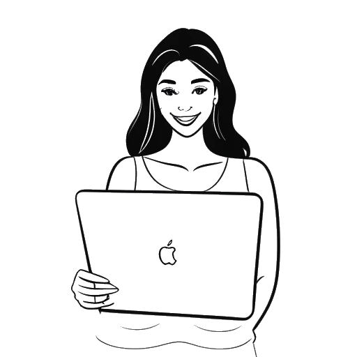 Line art drawing of a young woman holding a laptop representing Bella Thorne's OnlyFans success