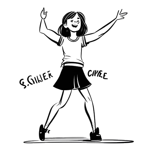 Line art drawing of a young girl dancing on a stage representing Bella Thorne's role as CeCe Jones on Disney's 'Shake It Up'