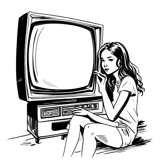 Line art drawing of a young girl acting on a television set representing Bella Thorne's television debut