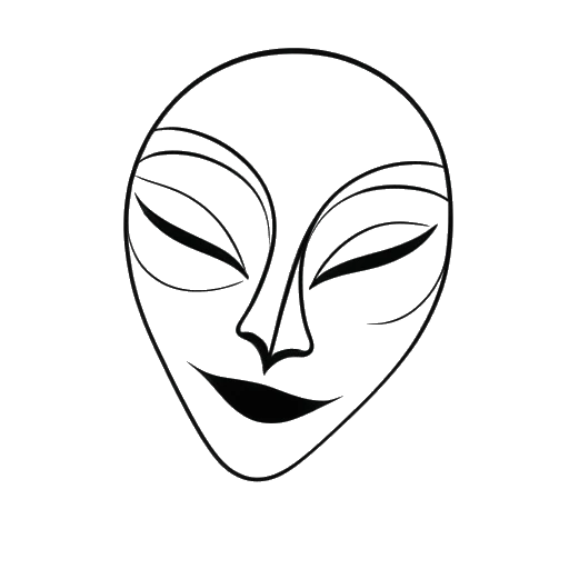 Disegno a linee di una maschera da dramma con una linea rossa attraversata, rappresentando la personalità senza drammi di Jynxzi.
