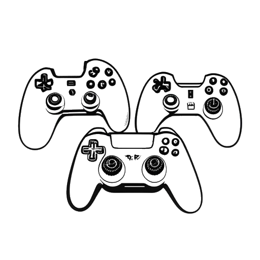 Disegno a linee di quattro controller di gioco con icone che rappresentano Ninja, Tfue, Hamlinz e Daequan Loco, rappresentando le ispirazioni di Jynxzi.