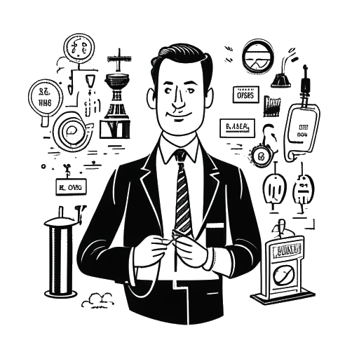 Strichzeichnung eines Mannes, der Markus Söder darstellt, mit Bildsymbolen wie einem Richterhammer, Aktiengrafiken und einem Ladenfrontsymbol, die seine verschiedenen Einkommensquellen symbolisieren. Der Hintergrund ist weiß und betont das Thema.