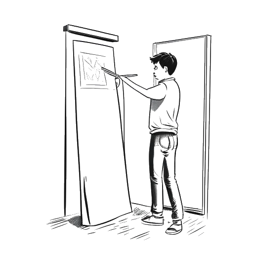 Strichzeichnung eines Teenagers, der Markus Söder darstellt, der ein Franz-Joseph-Strauß-Plakat in seinem Zimmer aufhängt
