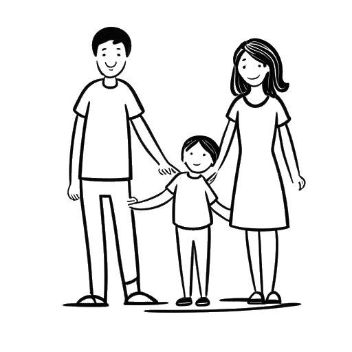Strichzeichnung eines Mannes und einer Frau, die Flying Uwe und seine Frau darstellen, die sich an den Händen halten, mit zwei Kindern und einem YouTube-Logo im Hintergrund.
