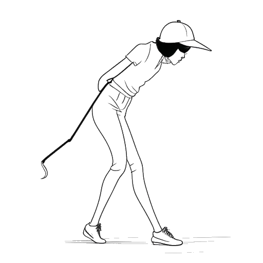 Line art drawing of a woman golfing, representing Grace Charis