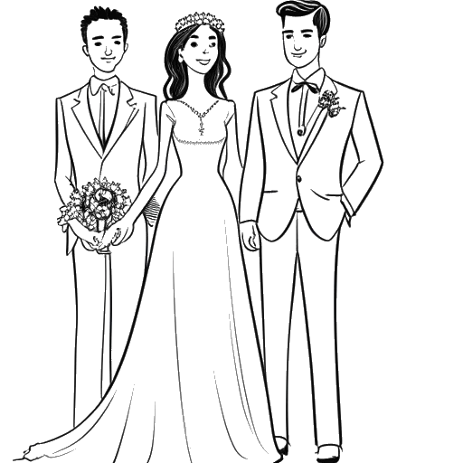 Line art drawing of two couples, representing Justin Bieber with Selena Gomez and later marrying Hailey Baldwin.
