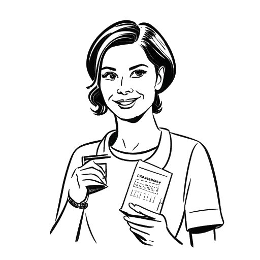 Line art drawing of a woman with a movie ticket, representing Sadie Mckenna, against a white background.