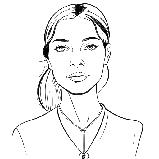 Line art drawing of a woman with a cross pendant, representing Sadie Mckenna, against a white background.