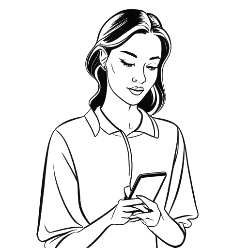 Line art drawing of a woman using a smartphone, representing Sadie Mckenna, against a white background.