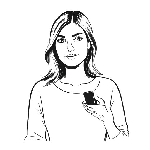Dibujo de arte lineal de una mujer sosteniendo un botón de reproducción, representando a Sadie Mckenna