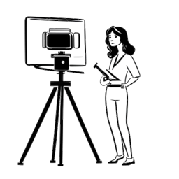 Strichzeichnung einer Frau, die Kalani Rodgers darstellt, vor einem Filmklappen-Symbol, das ihre schauspielerische Reise von Schultheatern zur Leinwand symbolisiert.