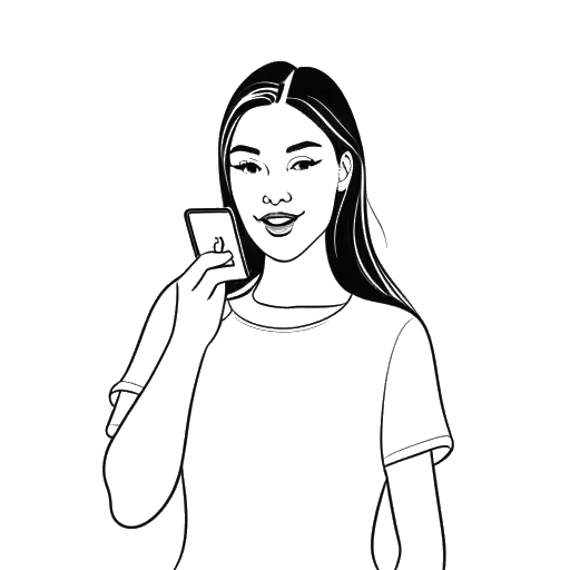 Desenho em arte linear de uma jovem mulher, representando Kalani Rodgers, segurando um smartphone com o logo do Instagram.