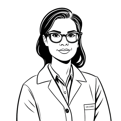 Line art drawing of a young woman, representing Kalani Rodgers, dressed as a nerd.