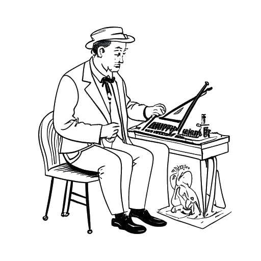Dibujo de un hombre, que representa a Ludwig Anders Ahgren, produciendo un álbum de música navideña