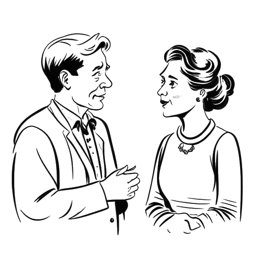 Line art drawing of a man, representing Ludwig Anders Ahgren, speaking French with his mother