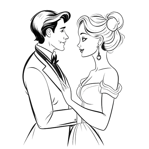 Desenho de arte em linha de um homem e uma mulher, representando Ludwig Anders Ahgren e QTCinderella, em um relacionamento