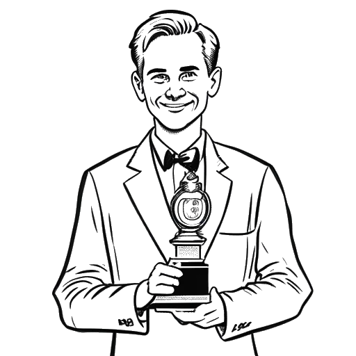 Strichzeichnung eines Mannes, der Ludwig Anders Ahgren darstellt, der einen 'Streamer des Jahres' Preis hält