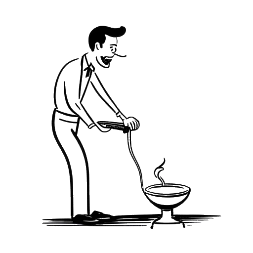 Line art drawing of a man, representing Ludwig Anders Ahgren, launching a bidet product