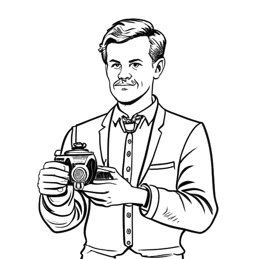 Line art drawing of a man, representing Ludwig Anders Ahgren, holding a game controller and a trophy