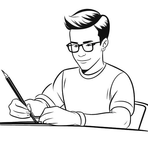 Line art tekening van een man, die Ludwig Anders Ahgren vertegenwoordigt, die een contract ondertekent met een YouTube Gaming-logo op de achtergrond