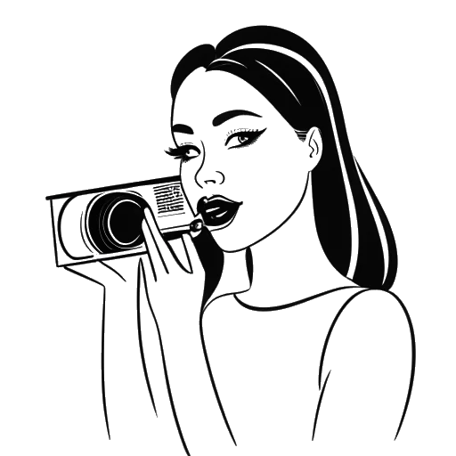 Strichzeichnung einer Frau, die Bianca Claßen darstellt, die vor einer Kamera Make-up aufträgt, mit einem YouTube-Logo im Hintergrund.