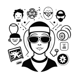 A simple monochrome artwork displaying a mysterious figure with a mask, embodying adaptability and resilience, standing before icons of various platforms like YouTube, Twitch, StoryFire, and Rumble, reflecting shifting digital landscapes, all against a white backdrop.