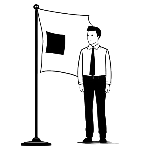 Dibujo de arte lineal de un hombre, que representa a LeafyIsHere, de pie con una bandera sueca a un lado y una bandera asiática al otro.