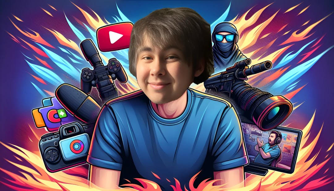 LeafyIsHere, a male YouTuber known for commentary and gaming videos, facing the camera with a partial smile. The scene is set in a vibrant background inspired by CS:GO gameplay or commentary aesthetics, highlighting his edgy persona.