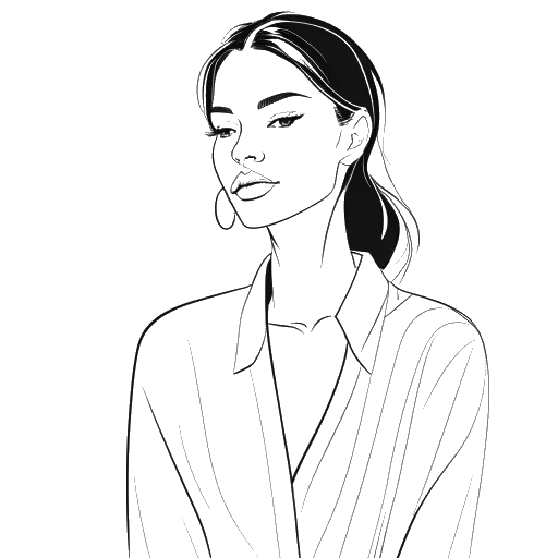 Line art drawing of a young woman, representing Leni Klum, modeling for Dolce & Gabbana, Dior Beauty, and Fila campaigns.