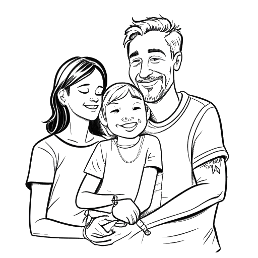 Line art drawing of a young woman, representing Leni Klum, showing her friendship tattoo with her stepfather, Tom Kaulitz, and his brother Bill Kaulitz.