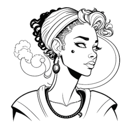 Desenho artístico de Zherka, com um balão de pensamento representando símbolos contrastantes de homens e mulheres. Todos representados em um fundo branco.