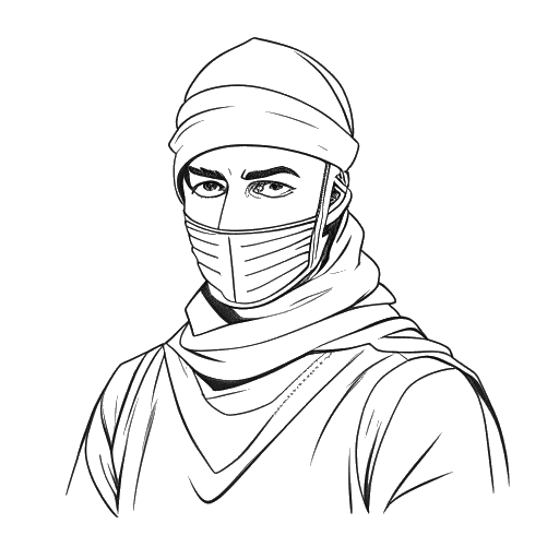 Line art drawing of a man with bandages, representing Zherka's alleged attack by Tate-affiliated thugs