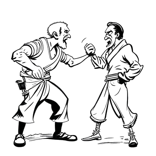 Line art drawing of two men arguing, representing Zherka's feuds with HSTikkyTokky and Adin Ross