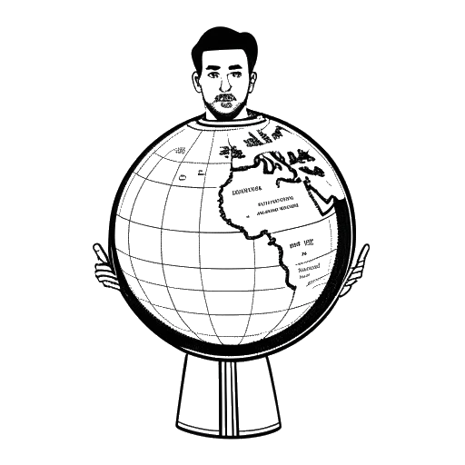 Line art drawing of a man holding a flat Earth map, representing Zherka's controversial views