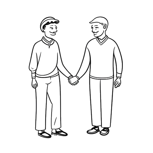 Dibujo lineal de dos hombres tomados de la mano, representando la amistad de Zherka con Sneako