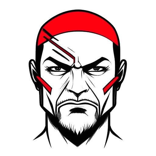 Line art drawing of a man with a red 'X' over his mouth, representing Zherka's Twitch bans