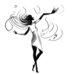 Line art of a woman, symbolizing Jaidyn Alexis, in a passionate singing posture with musical notes, depicting her music career.