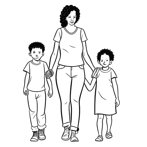 Line art drawing of a woman, a man, and two children, representing Jaidyn Alexis, Blueface, and their family, showing a committed relationship and family.