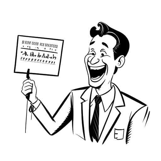 Disegno in bianco e nero di un uomo che rappresenta il Critical Drinker, che ride e indica un grafico che mostra perdite finanziarie. Un logo della Warner Bros è visibile sullo sfondo.