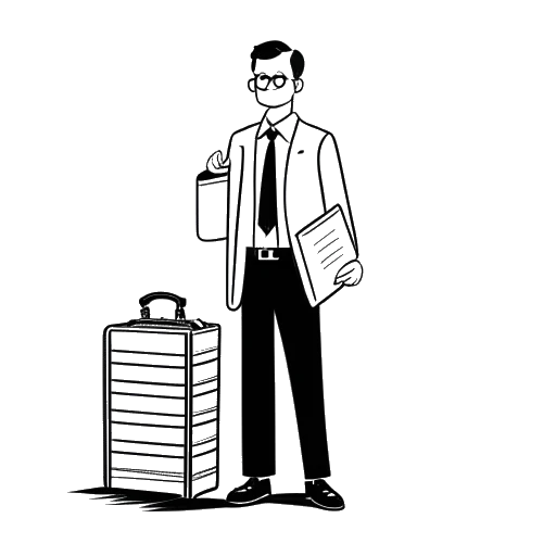 Line art drawing of a man representing the Critical Drinker, holding a suitcase and a notebook. US and Eastern European flags are visible in the background.