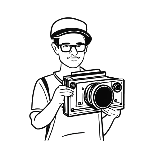 Line art drawing of a man, representing Critical Drinker, holding an old camcorder. A YouTube logo is visible in the background.