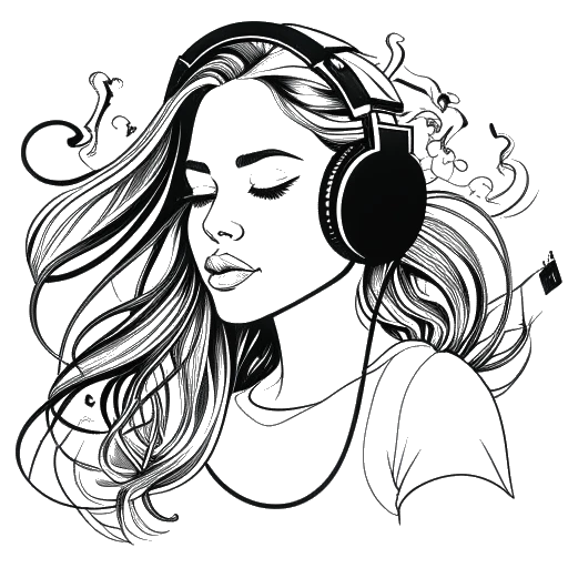 Line art drawing of a woman representing Maren Morris, showcasing her ability to blend different music genres. The black and white image highlights her genre-defying sound.