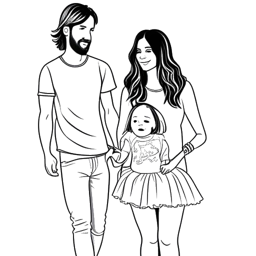 Line art drawing of Maren Morris marrying Ryan Hurd and starting a family.